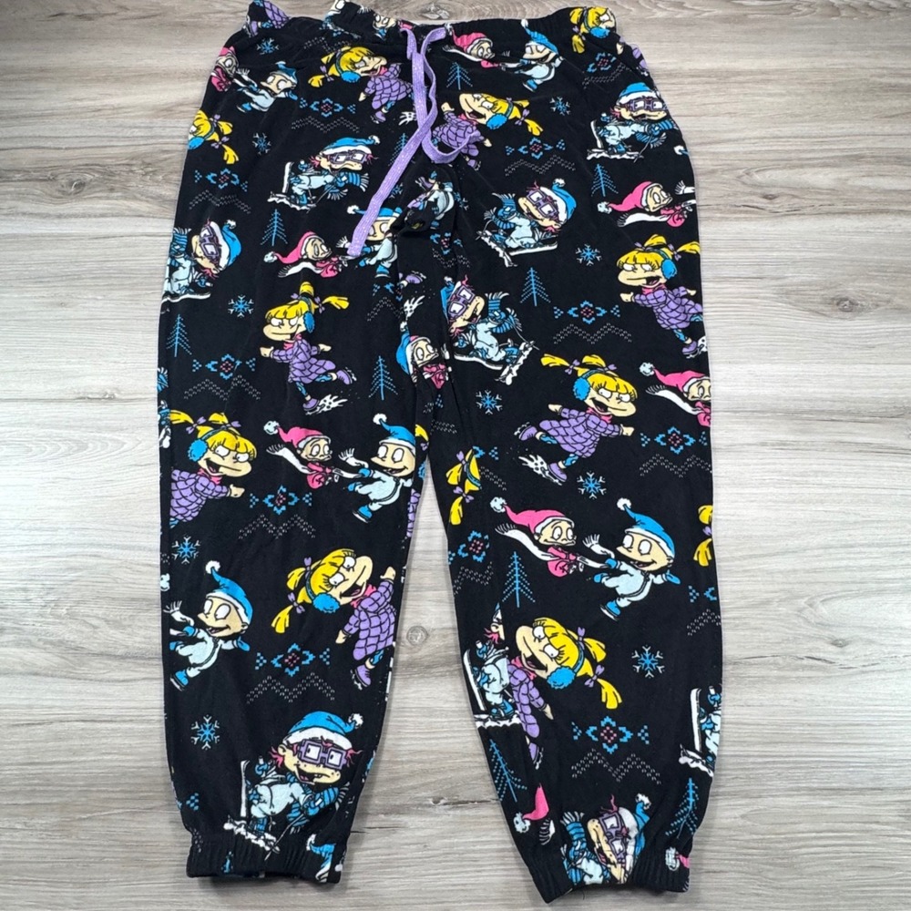Nickelodeon Rugrats‎ Pajama Pants Womens 3X Black Fleece Cartoon Sleepwear